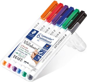 Staedtler whiteboard pen Lumocolor Pen opstelbare box met 6 stuks in geassorteerde kleuren