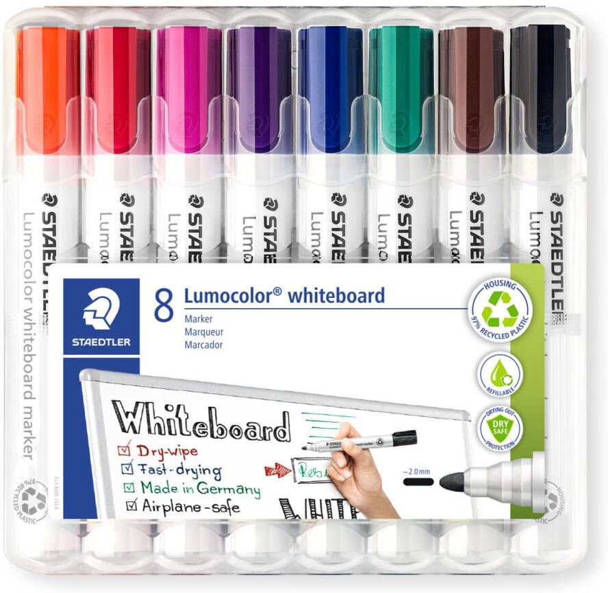 Staedtler whiteboardmarker Lumocolor etui van 8 stuks in geassorteerde kleuren - Foto 2