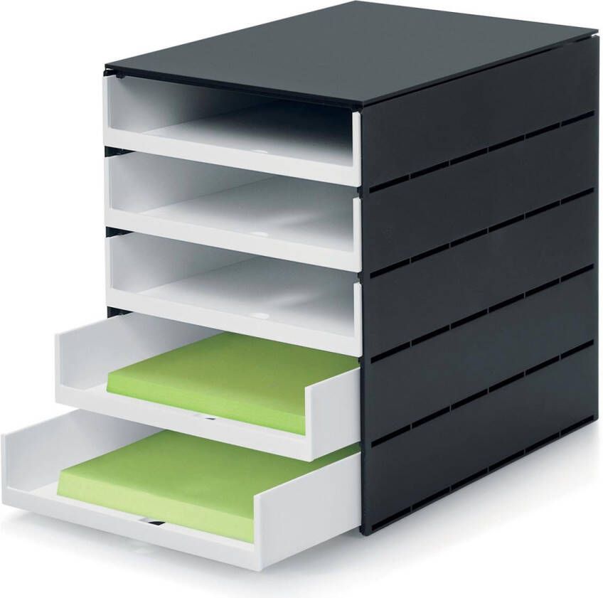 Styro ladenblok Stryoval Pro met 5 open laden zwart wit
