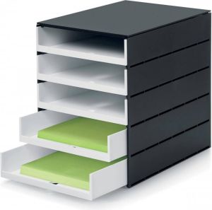 Styro ladenblok Stryoval Pro met 5 open laden zwart wit