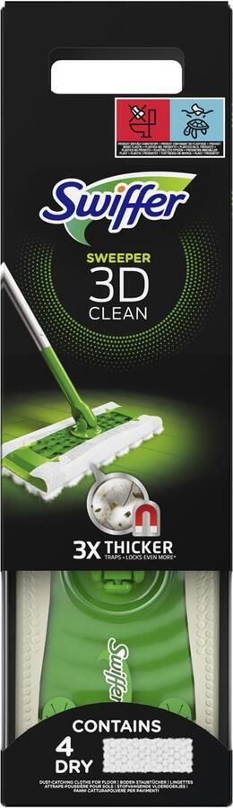 Swiffer vloerreiniger 3D Clean starterkit met 4 droge en 2 vochtige stofdoekjes