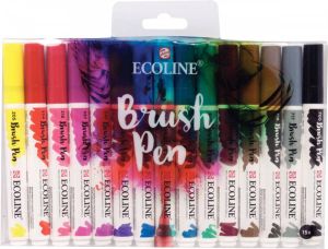 Talens Ecoline Brush pen etui met 15 stuks in geassorteerde kleuren