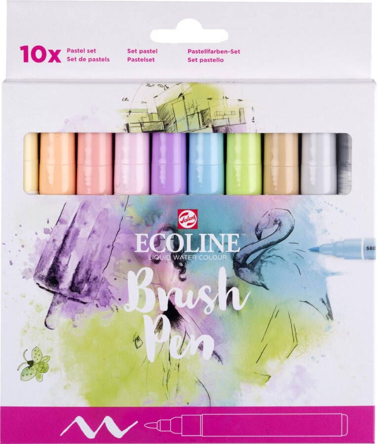 Talens Ecoline Brush pen etui van 10 stuks in pastelkleuren