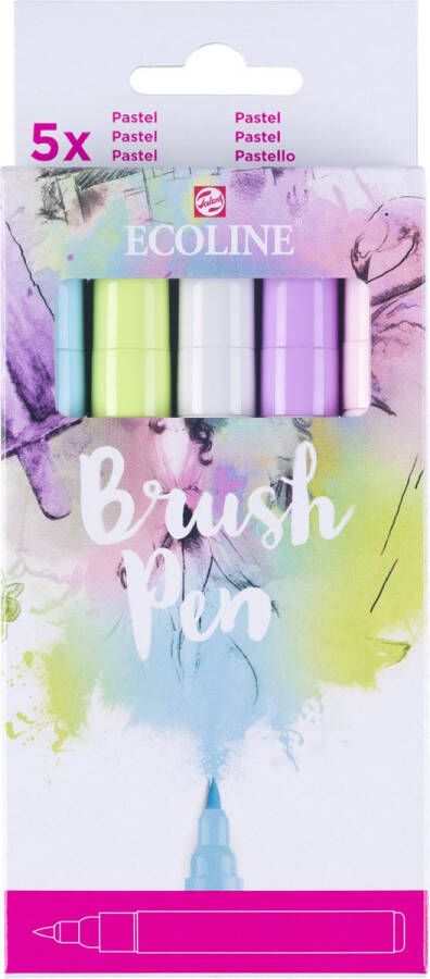 Talens Ecoline Brush pen etui van 5 stuks in pastelkleuren