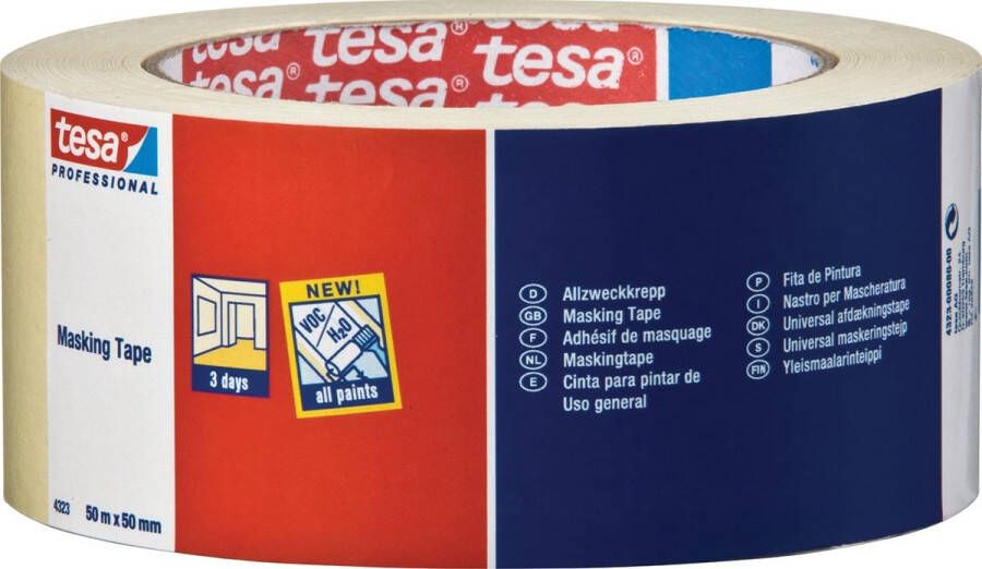 Tesa Afplaktape Professional 4323 50mmx50m lichtcrème