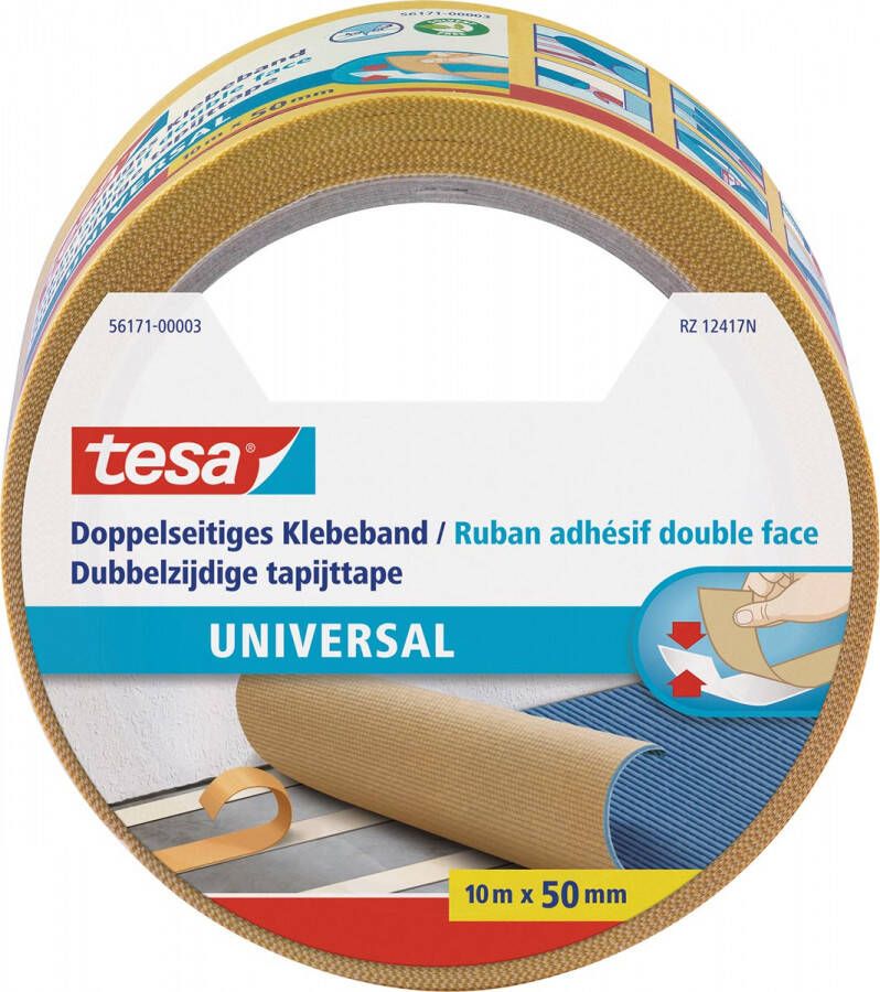Tesa Tapijttape universal 10mx50mm dubbelzijdig wit