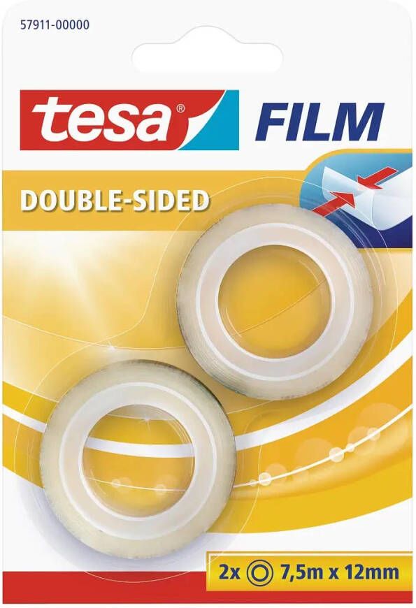 Tesa Tape filmÂ dubbelzijdig 7.5mx12mm transparant 2 rollen