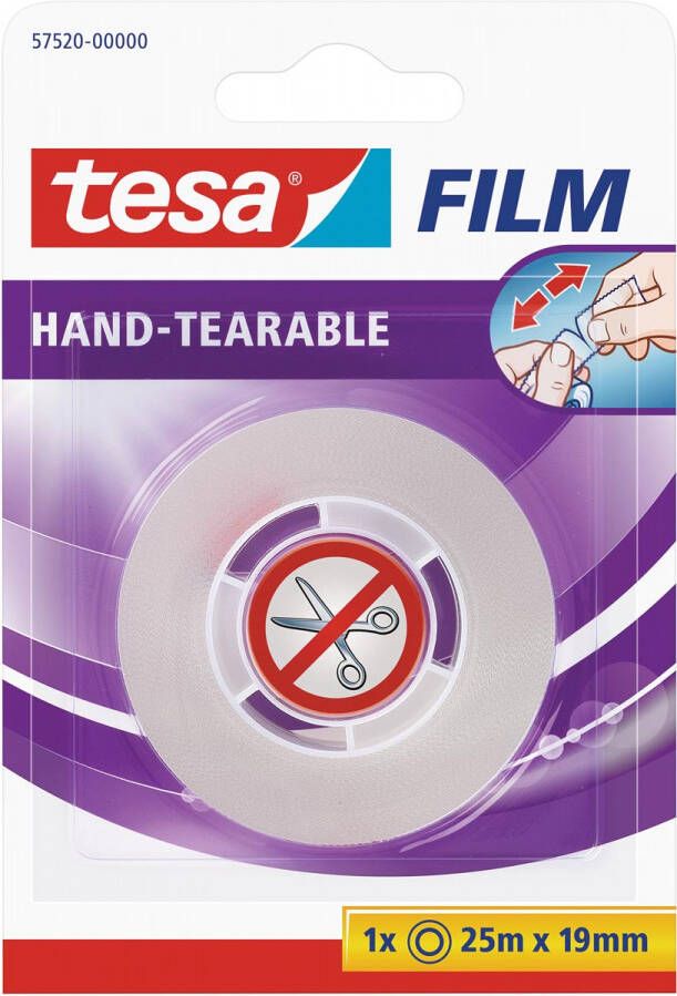 Tesa Plakband filmÂ 25mx19mm handscheurbaar transparant