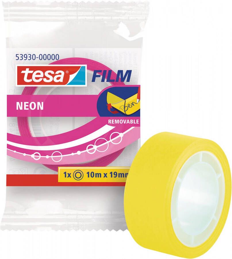 Tesa film Neon tape ft 19 mm x 10 m geassorteerde kleuren geel of roze