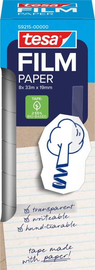 Tesa film papier tape ft 19 mm x 33 m transparant doos van 8 stuks