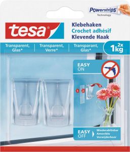 Tesa Klevende haak voor Transparant en Glas draagvermogen 1 kg blister van 2 stuks