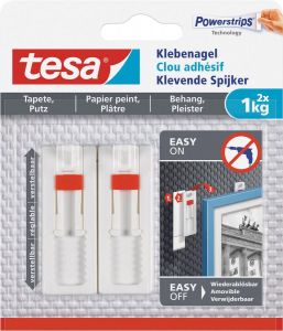 Tesa Klevende Spijker voor Behang en Pleisterwerk verstelbaar draagvermogen 1 kg blister van 2 stuks