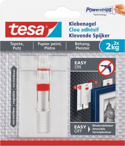 Tesa Klevende Spijker voor Behang en Pleisterwerk verstelbaar draagvermogen 2 kg blister van 2 stuks