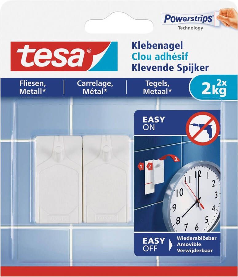 Tesa Klevende Spijker voor Tegels en Metaal draagvermogen 2 kilogram blister van 2 stuks