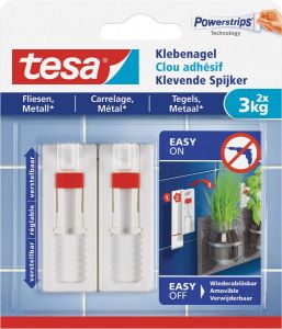 Tesa Klevende Spijker voor Tegels en Metaal verstelbaar draagvermogen 3 kg blister van 2 stuks