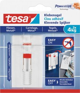 Tesa Klevende Spijker voor Tegels en Metaal verstelbaar draagvermogen 4 kg blister van 2 stuks