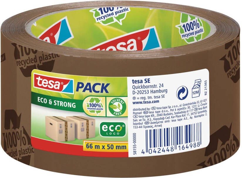 Tesa pack eco & strong ecoLogo ft 50 mm x 66 m PVC bruin
