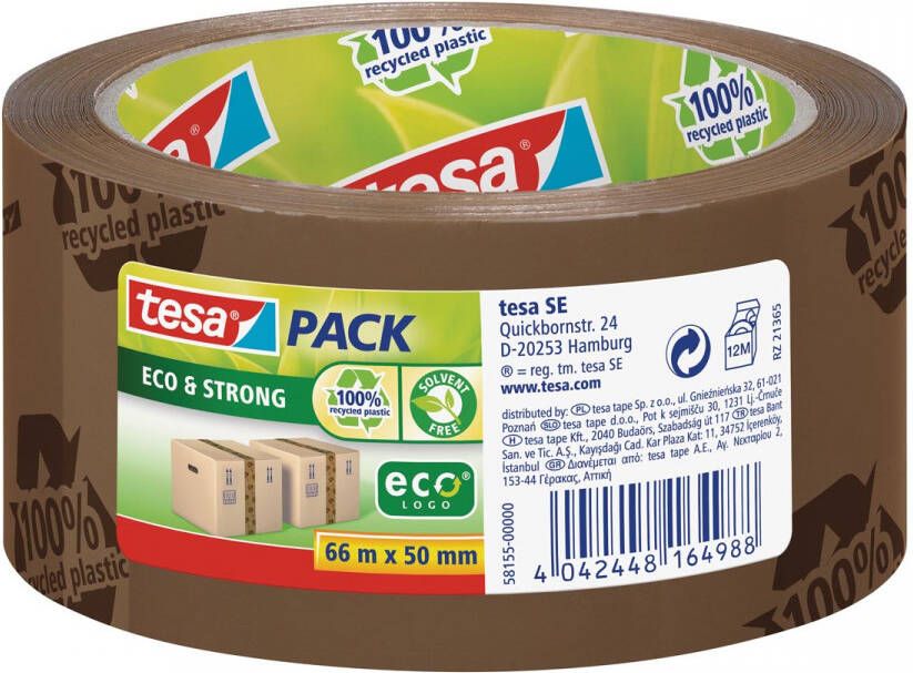 Tesa pack eco & strong ecoLogo ft 50 mm x 66 m PVC bruin