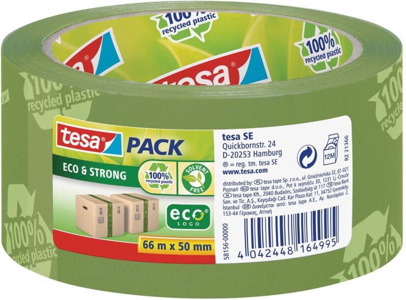 Tesa Verpakkingstape packÂ Eco & Strong 66mx50mm groen bedrukt