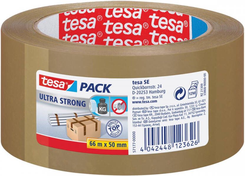 Tesa pack Ultra Strong ft 50 mm x 66 m PVC bruin