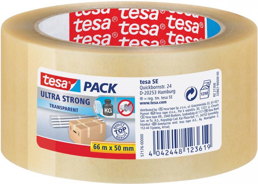 Tesa pack Ultra Strong ft 50 mm x 66 m PVC transparant