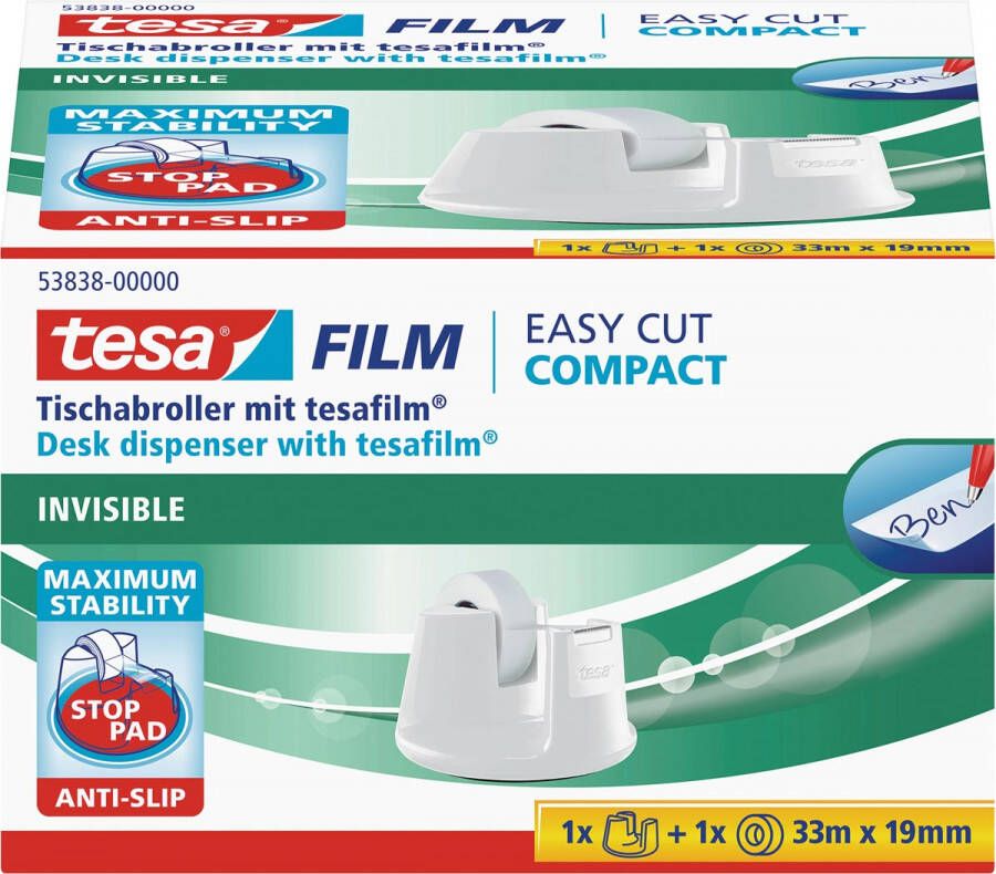 Tesa plakbandafroller Easy Cut Compact voor rollen van ft 33 m x 19 mm wit