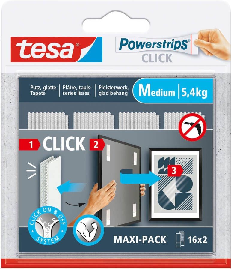 Tesa Powerstrips Click medium draagkracht 1 kg blister van 2 x 16 stuks