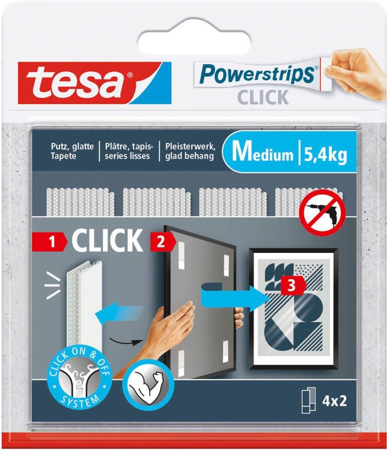 Tesa Powerstrips Click medium draagkracht 1 kg blister van 2 x 4 stuks