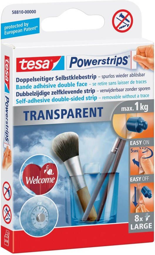 Tesa Powerstrips Transparent draagkracht 1 kg transparant blister van 8 stuks