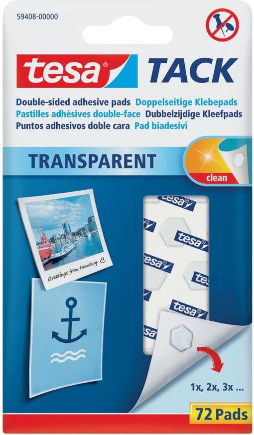 Tesa Kleefpads Â TACK dubbelzijdig transparant 72 stuks