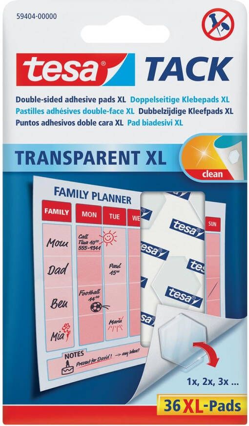 Tesa Kleefpads Â TACK dubbelzijdig transparant XL 36 stuks