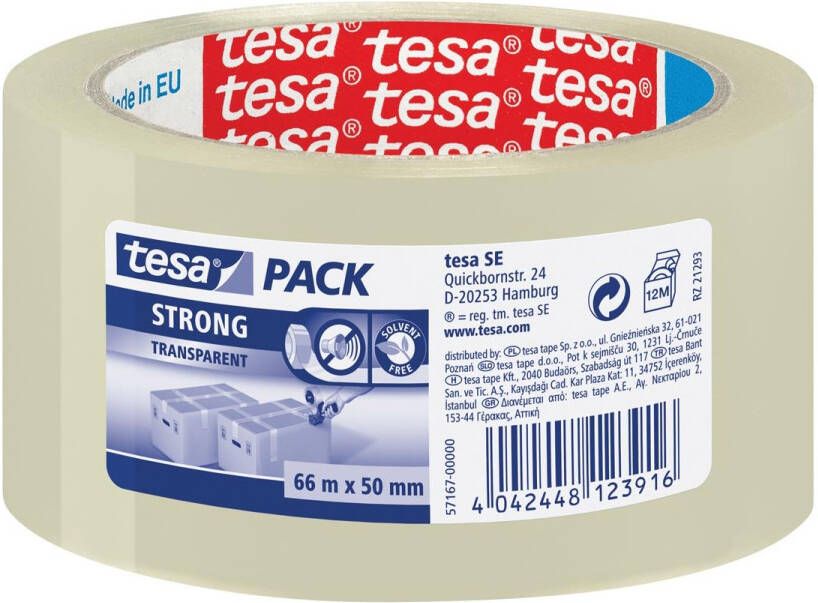 Tesa verpakkingsplakband Strong ft 50 mm x 66 m PP transparant