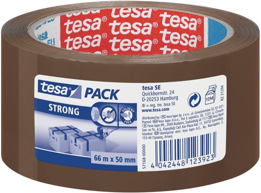 Tesa verpakkingsplakband Strong ft 50 mm x 66 m uit PP bruin