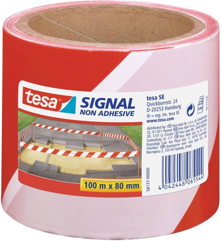 Tesa waarschuwingstape afzetlint niet klevend ft 80 mm x 100 m rood wit