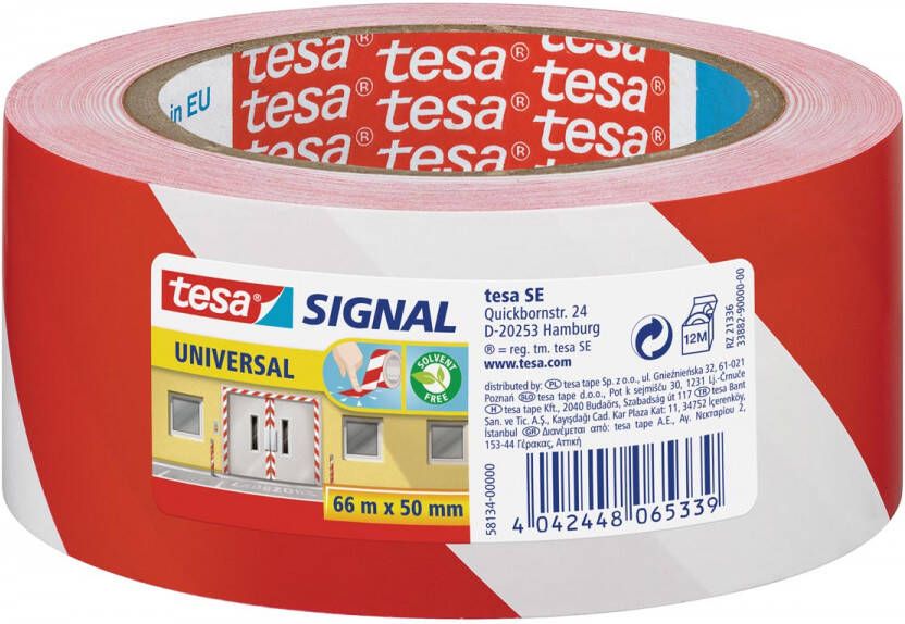 Tesa waarschuwingstape Universal ft 50 mm x 66 m rood wit