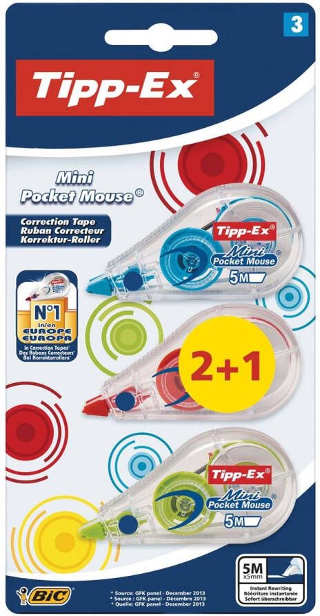 Tipp-ex Tipp Ex correctieroller Mini Pocket Mouse Fashion blister 2 + 1 gratis