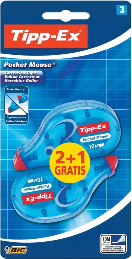 Tipp-ex Tipp Ex correctieroller Pocket Mouse blister met 2 + 1 gratis