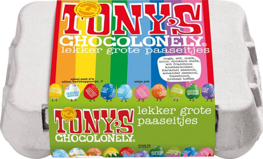 Tony's Chocolonely Chocolade Tonys Chocolonely paaseitjes assorti doosje 150 gram 1 stuk