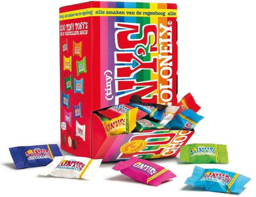 Tony&apos;s Chocolonely mini chocoladereep 900g doos van 100 stuks apart verpakt mix