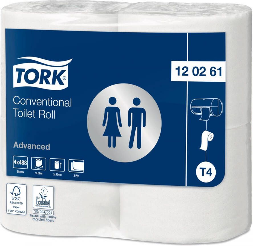 Tork Advanced toiletpapier 2 laags 496 vel systeem T4 wit pak van 4 rollen