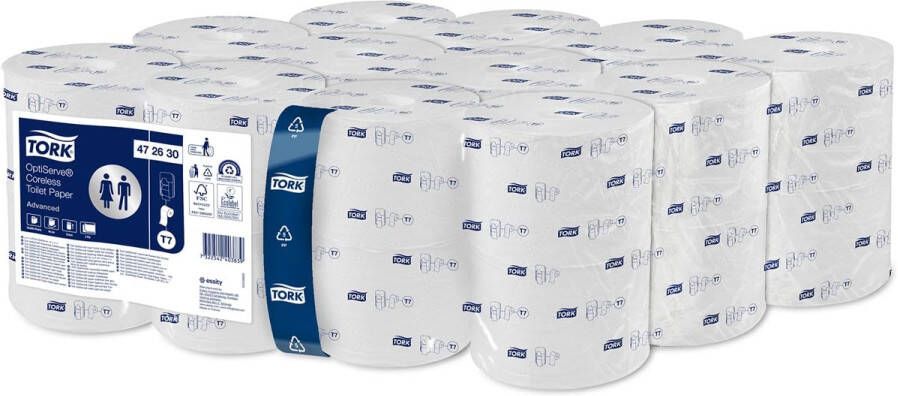 Tork papier toilette Optiserve Coreless 2-laags 820 vellen systeem T7 wit pak van 24 rollen
