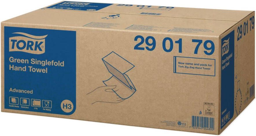 Tork papieren handdoeken Advanced 2-laags 250 vellen systeem H3 groen pak van 15 stuks
