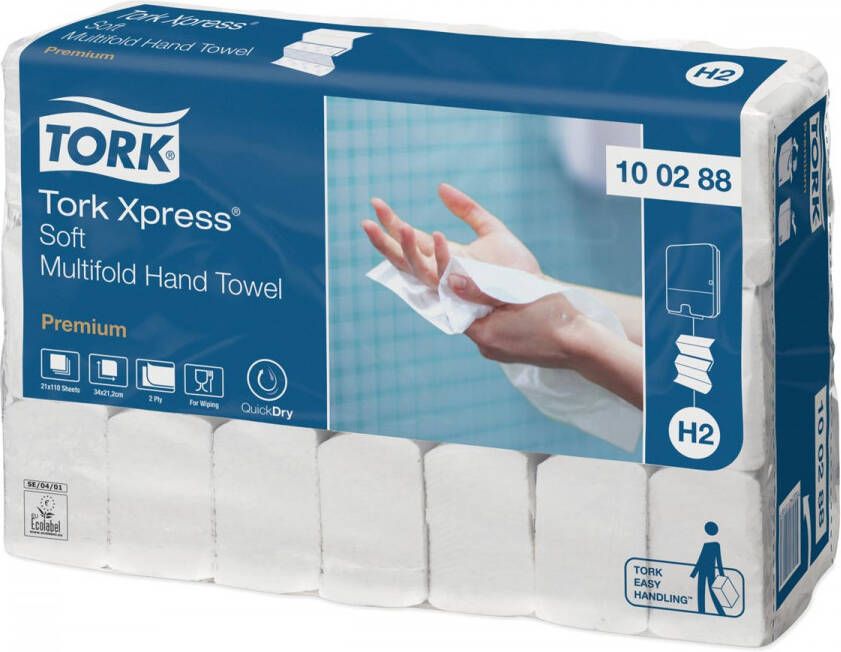 Tork papieren handdoeken Xpress Soft 2-laags 110 vellen systeem H2 pak van 21 stuks
