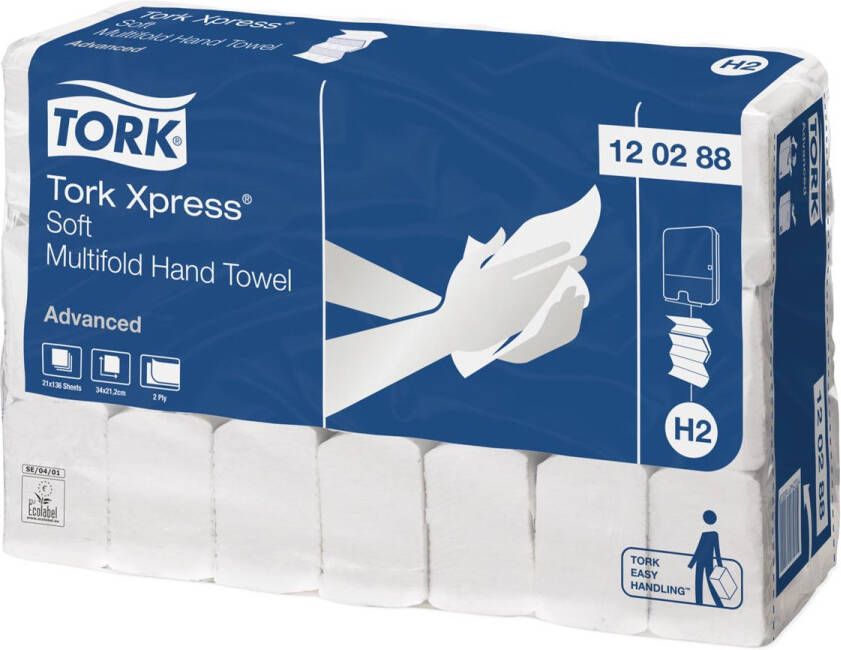 Tork papieren handdoeken Xpress Soft 2-laags 136 vellen systeem H2 pak van 21 stuks