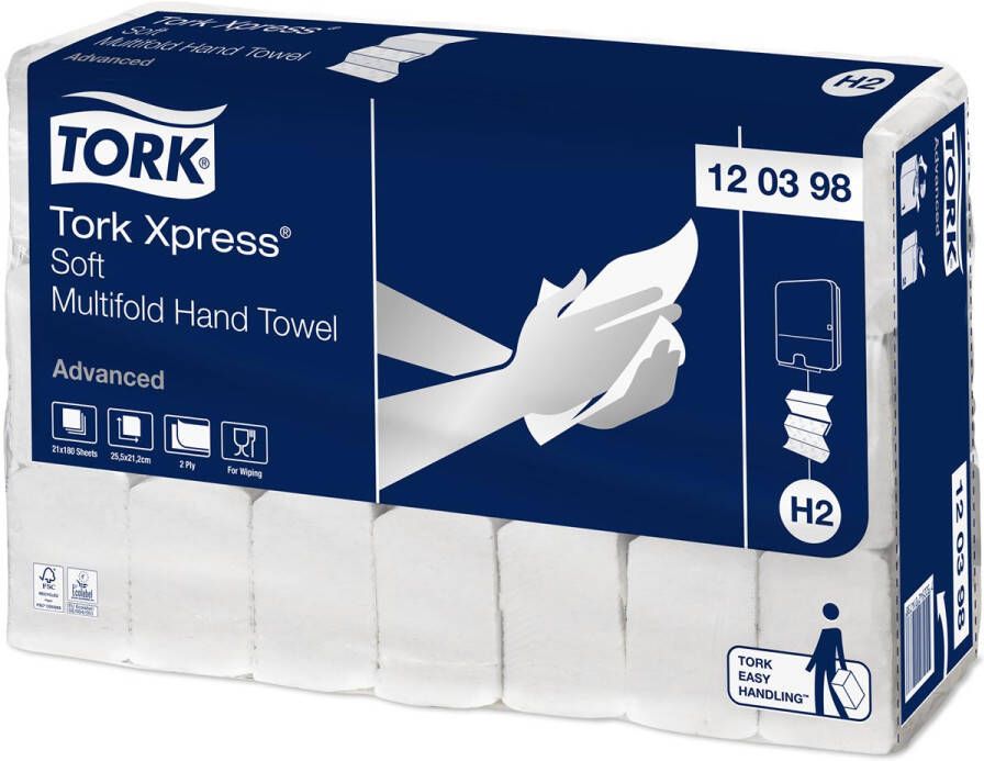 Tork Xpress Advanced handdoek 2-laags systeem H2 wit ft 25 5x21 2 cm pak van 21 stuks