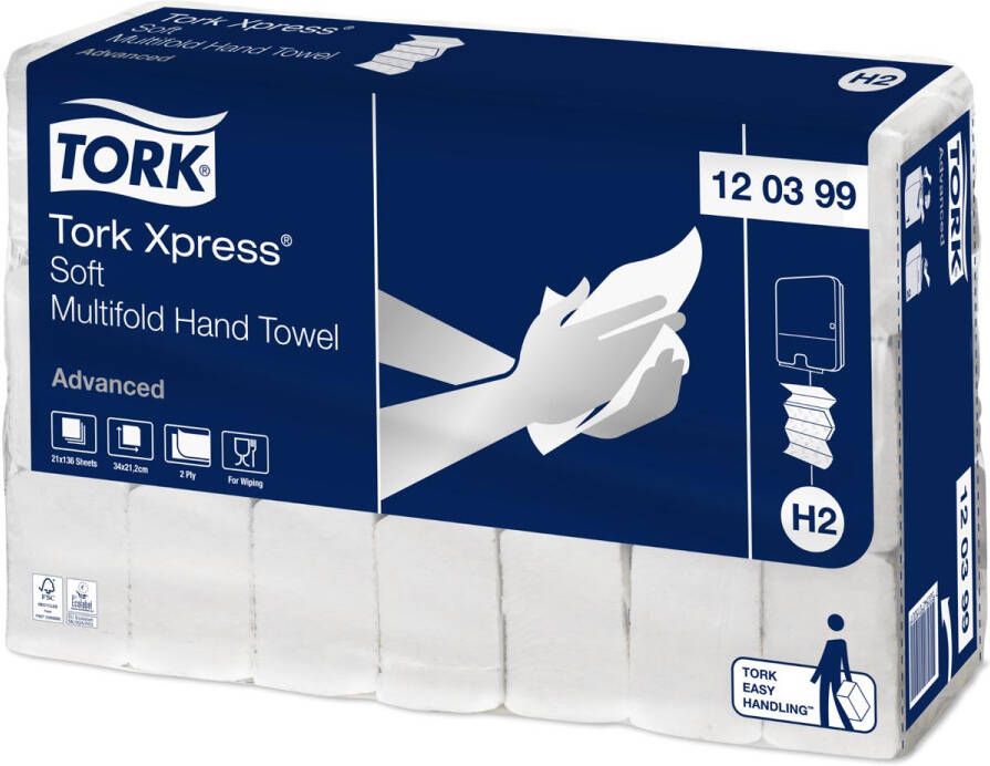 Tork Xpress Advanced handdoek 2-laags systeem H2 wit ft 34x21 2 cm pak van 21 stuks