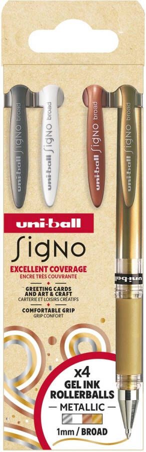 Uni-ball roller Signo Broad Creative brede punt etui van 4 stuks: zilver wit brons goud