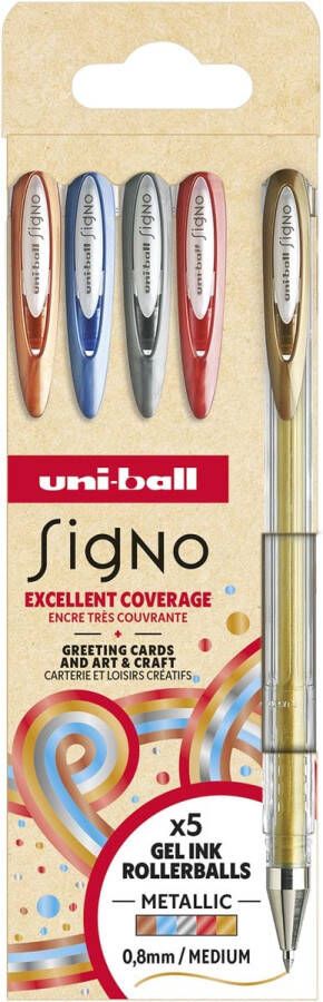 Uni-ball roller Signo Metallic medium punt geassorteerde kleuren etui van 5 stuks