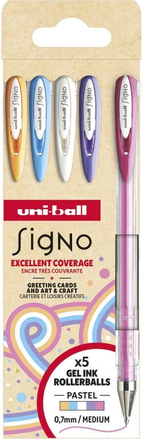Uni-ball roller Signo Pastel medium punt geassorteerde kleuren etui van 5 stuks