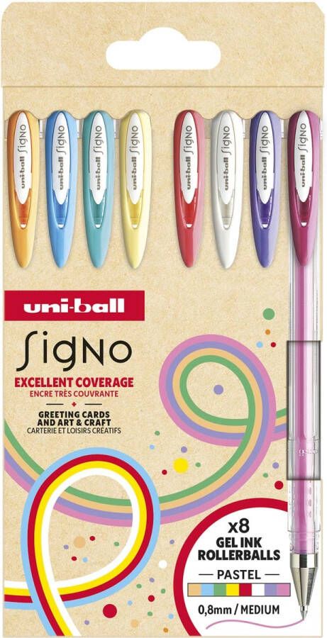 Uni-ball roller Signo Pastel medium punt geassorteerde kleuren etui van 8 stuks